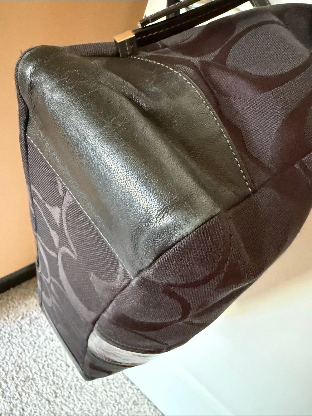Coach Black Signature Tote with Patent Trim